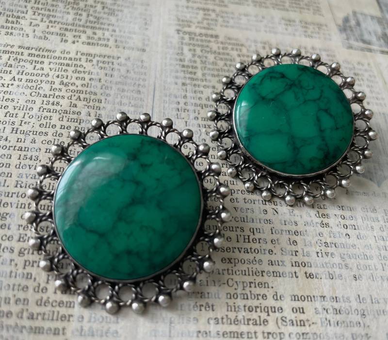 Vintage Grüne Stein Ohrringe - Silber Mexiko Clip Back von ModPops