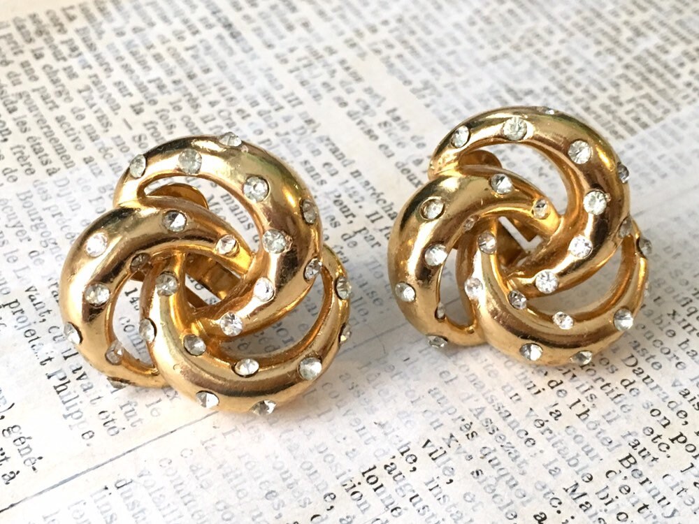 Vintage Kristall Knoten Ohrringe | Strass Achtziger Jahre Clip Goldton von ModPops