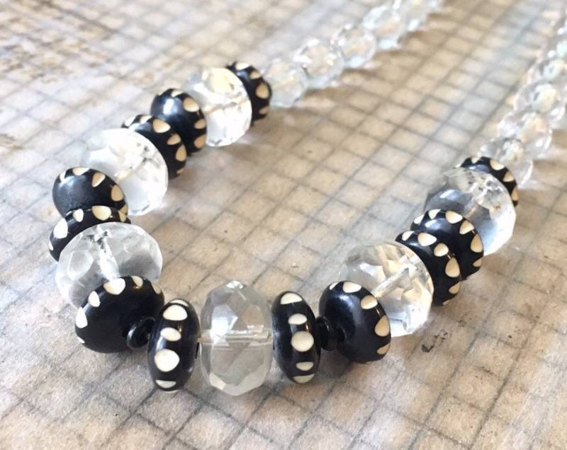 Vintage Mod Glas Perlen Halskette | Klar Und Schwarz Hochzeit Ballschmuck von ModPops