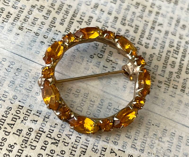 Vintage Strass Kreis Brosche | Mod Midcentury Sixties Topaz Citrin Pin von ModPops