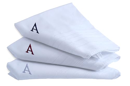 Initiale Taschentuch für Herren | 3-teiliges Set aus Baumwolle Hanky | Monogrammiertes Einstecktuch Ihr Anfangsbuchstabe, A, Einheitsgröße von Moda Di Raza