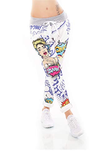 Moda Italia Damen Joggers Hose Sommerhose Freizeit Hose Comic Print (Blau) von Moda Italia