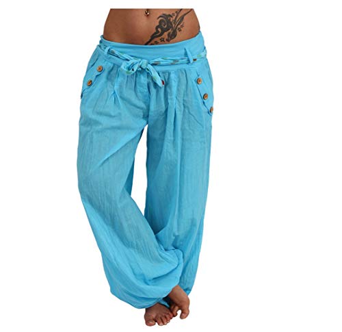 Italy Moda Haremshose Aladinhose Pumphosen Sommerhose Hose Strandhose Blume Gürtel (34/36/38/40=XS/S/M/L, Türkis Uni) von Italy Moda