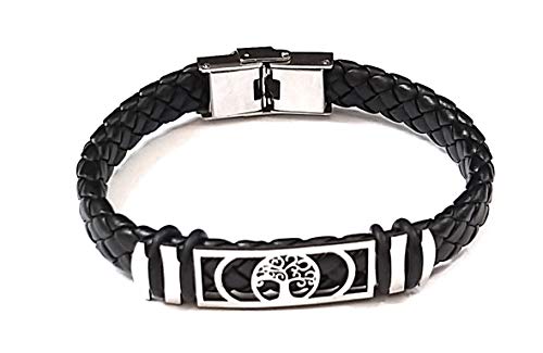 Moda Mavilla Herren-Armband Baum des Lebens Kautschuk und Stahlverschluss schwarz Größe verstellbar 21-22 cm Handarbeit Made in Italy von MODA MavillA