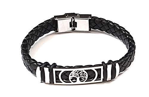 MODA MavillA Herren-Armband Baum des Lebens aus Kautschuk und Stahl, Verschluss aus schwarzem Stahl, Größe verstellbar 21 – 22 cm, handgefertigt in Italien von MODA MavillA