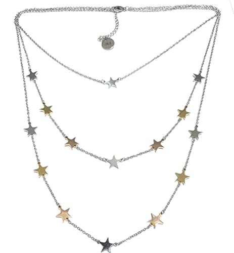 Moda Mavilla Sterne Halskette mit drei Strängen mit bunten Sternen, Stahl von MODA MavillA