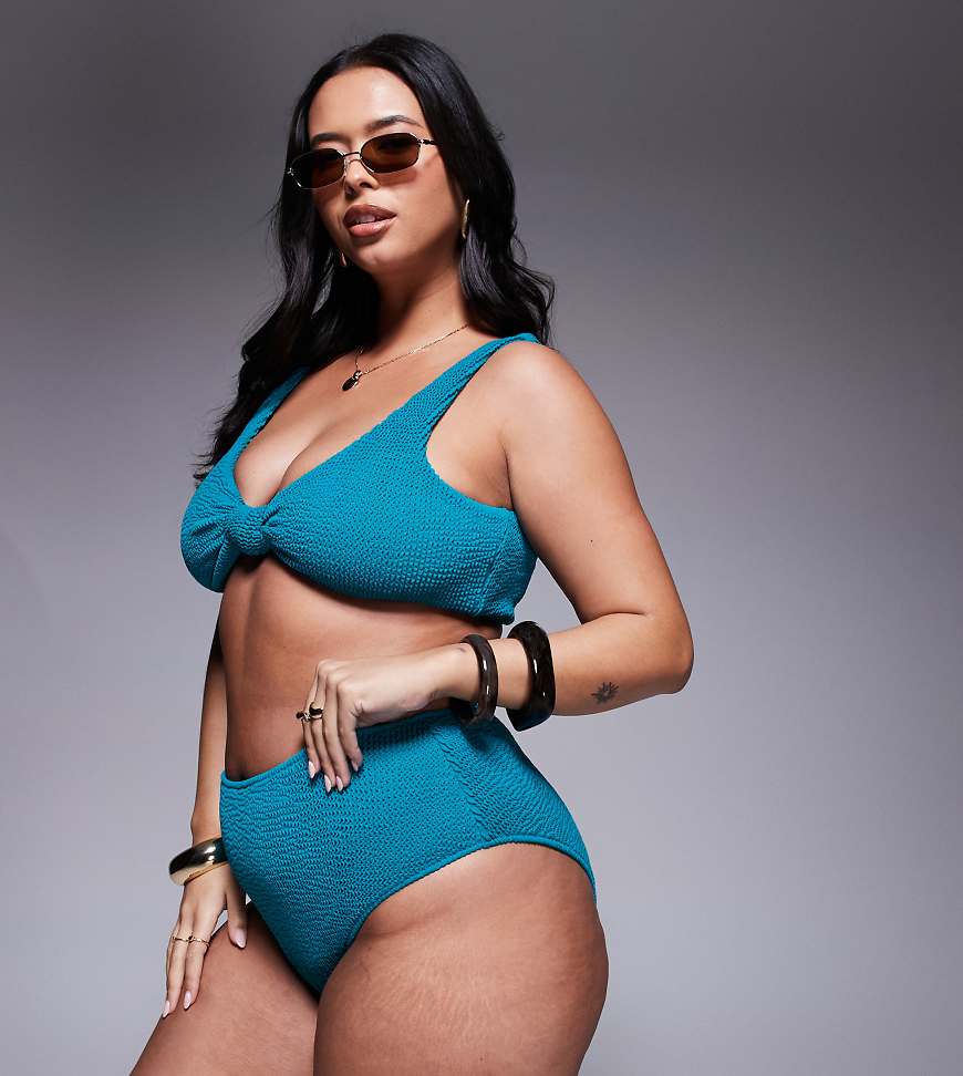 Moda Minx Curve - Brasilianische Bikinihose in Petrol mit Knitterstruktur-Blau Moda Minx Curve - Brasilianische Bikinihose in Petrol mit Knitterstruktur-Blau von Moda Minx Curve