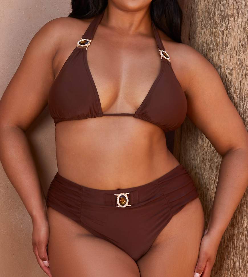 Moda Minx Curve X Bernadette Afia - Amour - Bikinihose in Kaffeebraun mit hohem Bund Moda Minx Curve X Bernadette Afia - Amour - Bikinihose in Kaffeebraun mit hohem Bund von Moda Minx