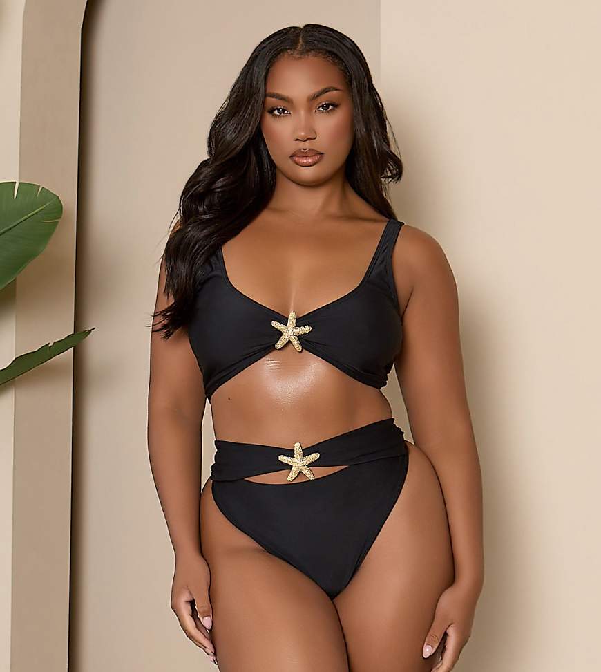 Moda Minx Curve x Bernadette Afia - Bikinihose in Schwarz mit Seestern-Detail Moda Minx Curve x Bernadette Afia - Bikinihose in Schwarz mit Seestern-Detail von Moda Minx
