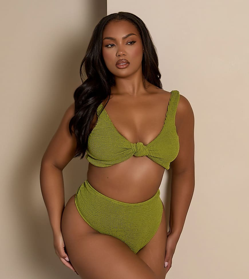 Moda Minx Curve X Bernadette Afia - Gekräuselte Bikinihose in Khaki mit hohem Bund-Grün Moda Minx Curve X Bernadette Afia - Gekräuselte Bikinihose in Khaki mit hohem Bund-Grün von Moda Minx Curve