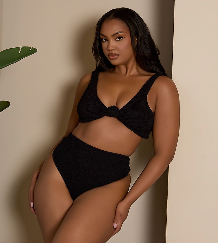 Moda Minx Curve x Bernadette Afia - Bikinioberteil in Schwarz mit Knotendetail und Kräuselstruktur Moda Minx Curve x Bernadette Afia - Bikinioberteil in Schwarz mit Knotendetail und Kräuselstruktur von Moda Minx Curve