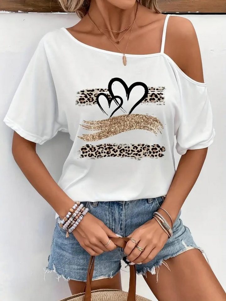 Moda Yakamoz Blusentop Damen Bedruckte Viskose-Bluse mit Einzelner Schulterriemen Moda Yakamoz Blusentop Damen Bedruckte Viskose-Bluse mit Einzelner Schulterriemen von Moda Yakamoz
