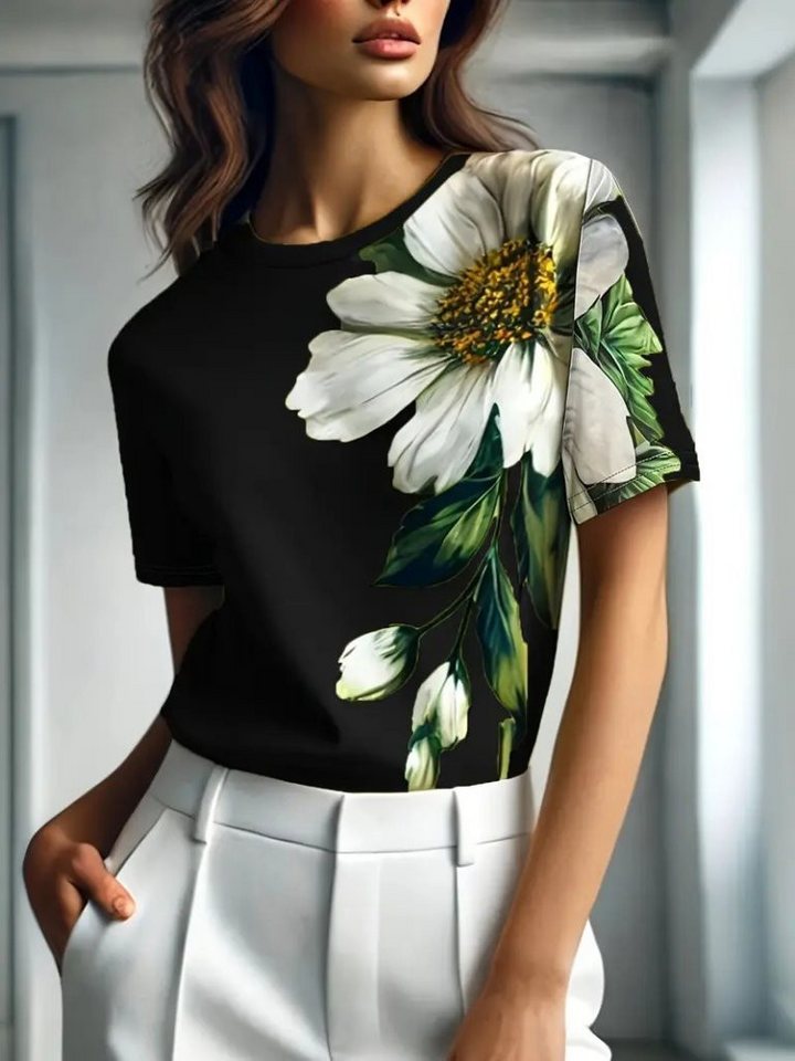 Moda Yakamoz Blusentop Damen Kurzarm Rundhals Blumenmuster Jersey Bluse von Moda Yakamoz