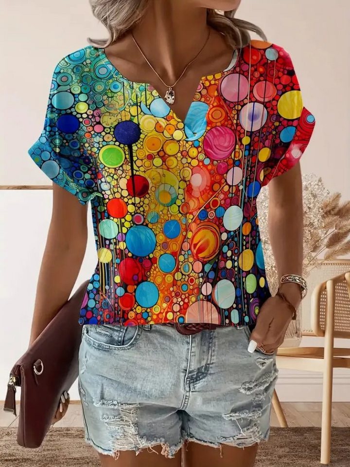 Moda Yakamoz Blusentop Damen Kurzarm V-Ausschnitt Muster Supreme Bluse von Moda Yakamoz