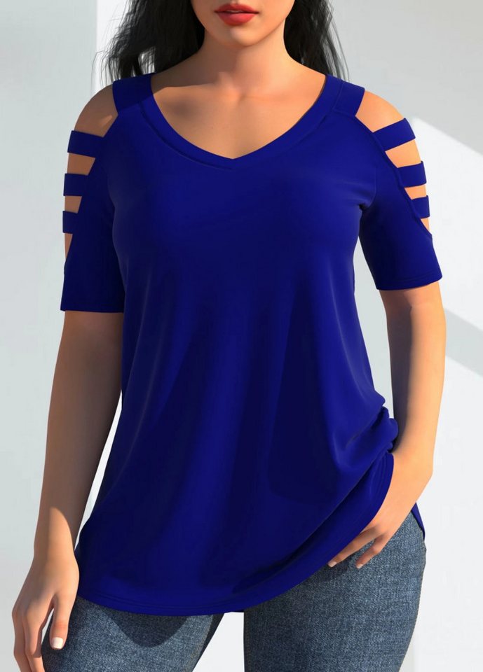 Moda Yakamoz Blusentop Damen Kurzarm Viskose-Bluse mit Streifen-Detail von Moda Yakamoz