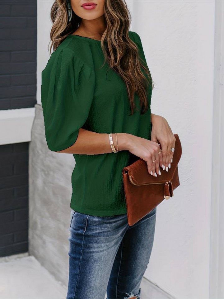 Moda Yakamoz Blusentop JANE'S Damen Kurzarm Plissierte Wabenärmel Bluse von Moda Yakamoz