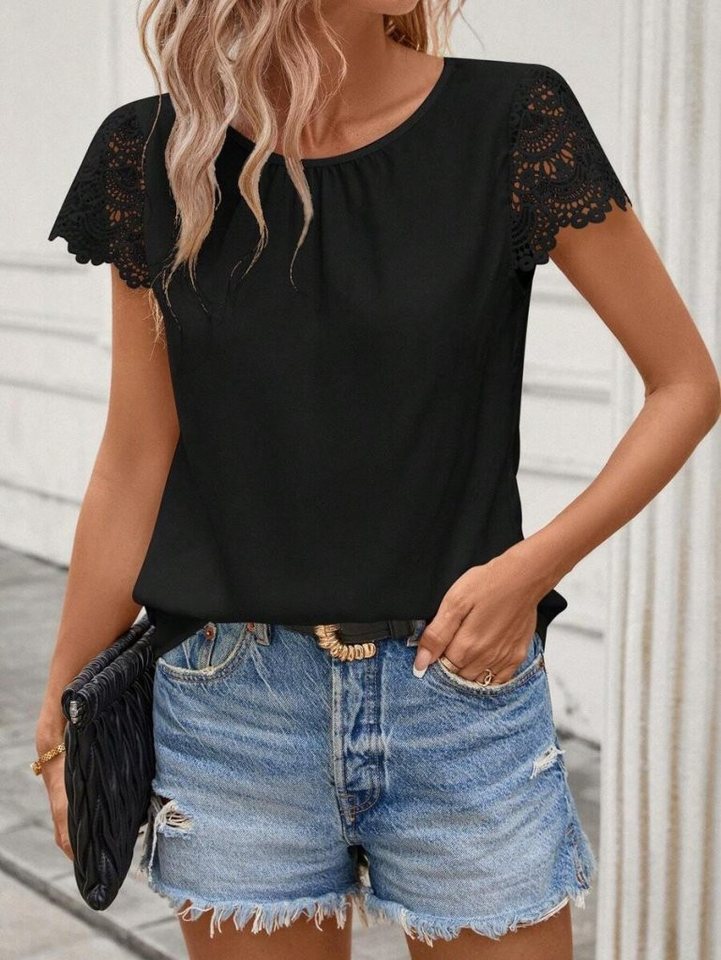 Moda Yakamoz Blusentop JANE'S Damen Kurzarm Spitze Fahrrad Hals Sandy Bluse von Moda Yakamoz