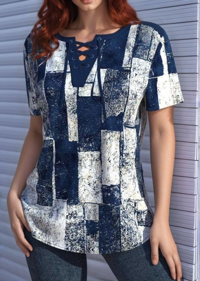 Moda Yakamoz Blusentop JANE'S Damen Kurzarm Spitzenkragen Vogelaugen-Detail Jersey Bluse von Moda Yakamoz