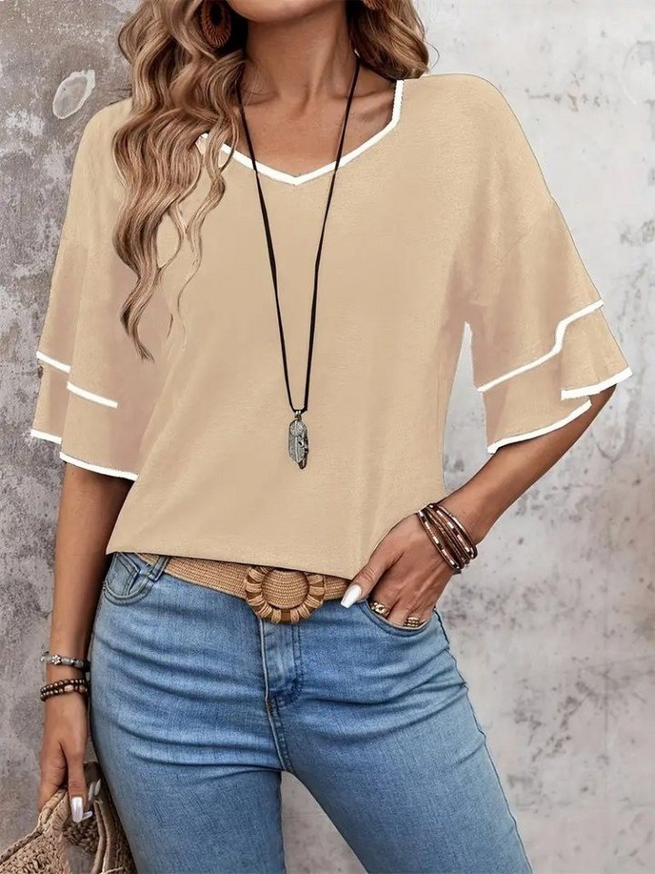 Moda Yakamoz Blusentop JANE'S Damen Kurzarm V-Ausschnitt Viskose Bluse von Moda Yakamoz