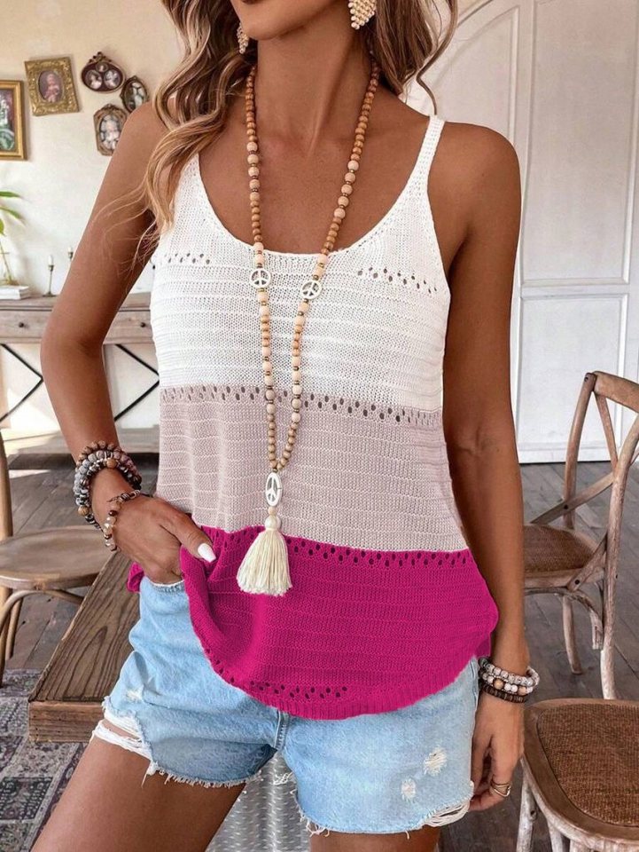 Moda Yakamoz Blusentop JANE'S Damen Strappy Rundhals Doppel Farbe Strickbluse von Moda Yakamoz