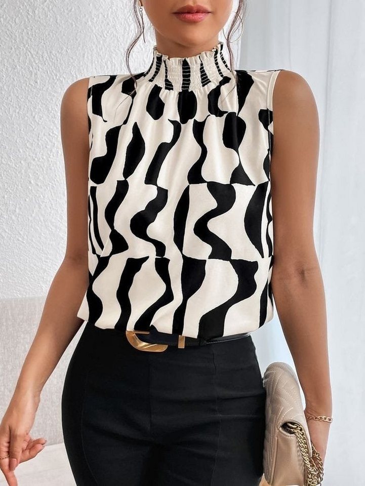 Moda Yakamoz Blusentop JANE'S Damen ärmelloses Rollkragenmuster Jersey Bluse von Moda Yakamoz