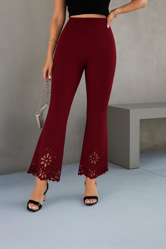 Moda Yakamoz Chinohose Damen High-Waisted Laser Cut Crepe Hose mit ausgestelltem Saum Moda Yakamoz Chinohose Damen High-Waisted Laser Cut Crepe Hose mit ausgestelltem Saum von Moda Yakamoz