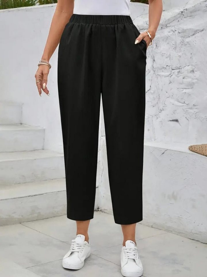 Moda Yakamoz Chinohose Damen Hohe Taille Knopf-Detail Weitbein Importierte Crepe Hose von Moda Yakamoz
