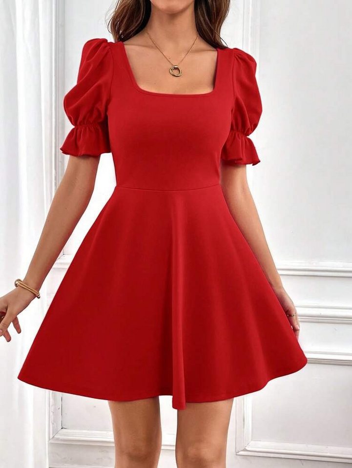 Moda Yakamoz Midikleid Damen Kurzarm Square Neck Flared Crepe Kleid Moda Yakamoz Midikleid Damen Kurzarm Square Neck Flared Crepe Kleid von Moda Yakamoz