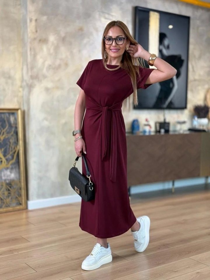 Moda Yakamoz Midikleid Damen Kurzarm Viskosekleid mit Fahrrad-Ausschnitt und Seitentie - 2-la Moda Yakamoz Midikleid Damen Kurzarm Viskosekleid mit Fahrrad-Ausschnitt und Seitentie - 2-la von Moda Yakamoz