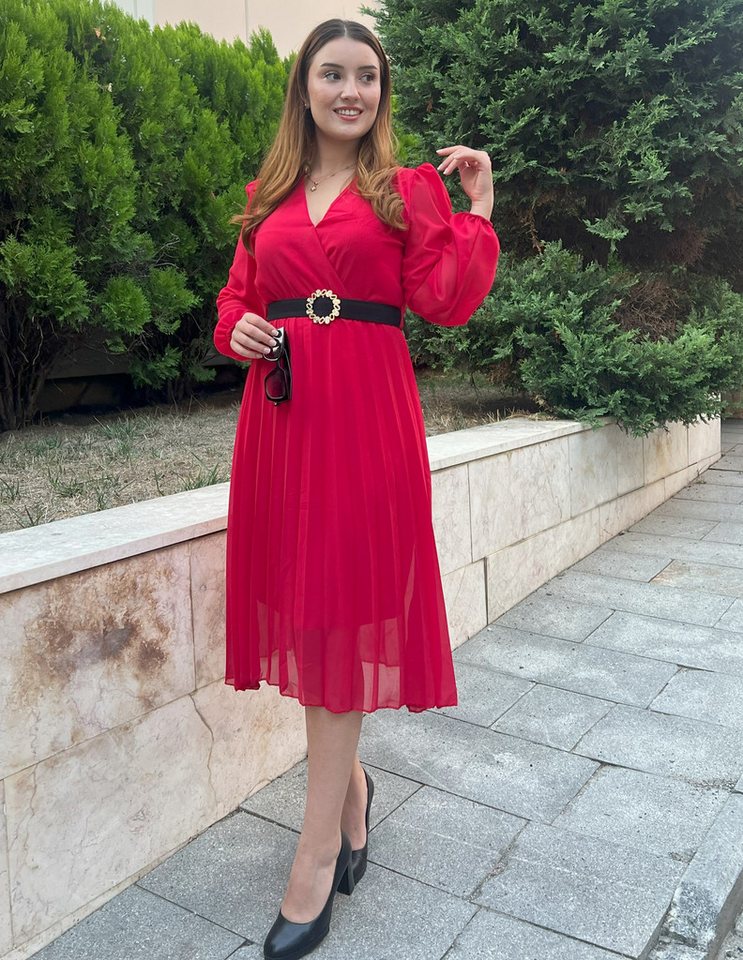 Moda Yakamoz Midikleid JANE'S Damen Chiffon Gefüttertes Ausgestelltes Midi-Kleid Moda Yakamoz Midikleid JANE'S Damen Chiffon Gefüttertes Ausgestelltes Midi-Kleid von Moda Yakamoz