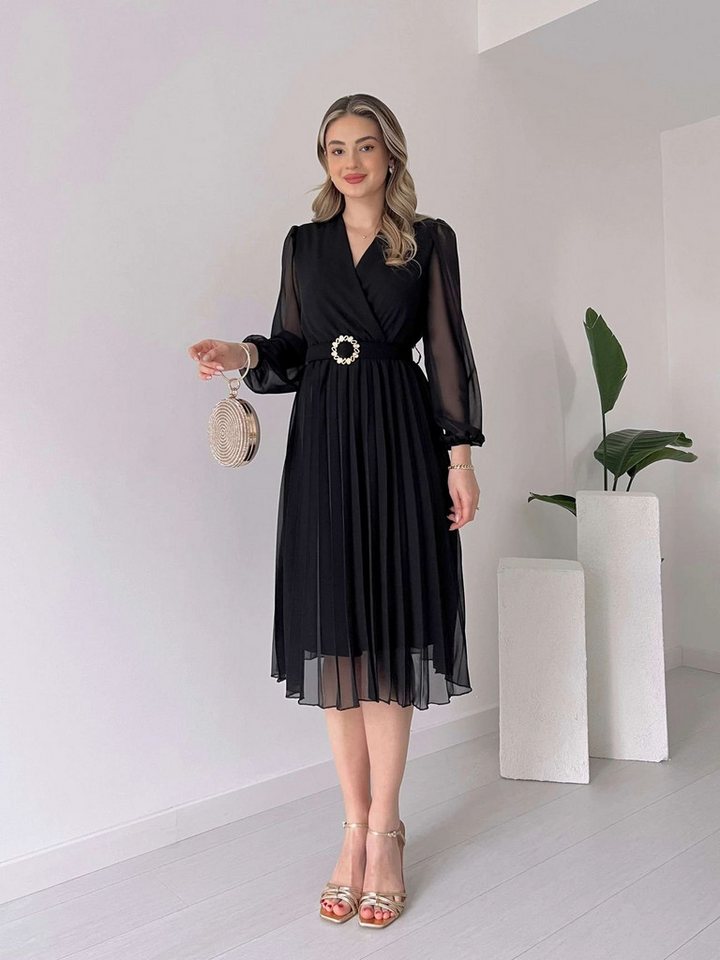 Moda Yakamoz Midikleid JANE'S Damen Chiffon Gefüttertes Ausgestelltes Midi-Kleid Moda Yakamoz Midikleid JANE'S Damen Chiffon Gefüttertes Ausgestelltes Midi-Kleid von Moda Yakamoz