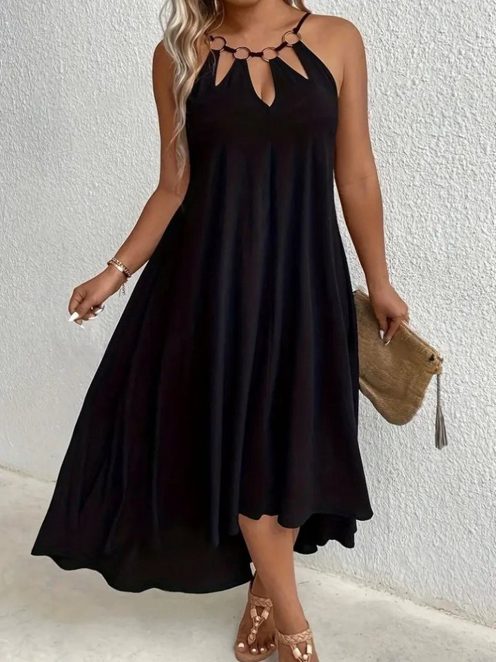 Moda Yakamoz Midikleid JANE'S Damen Halter Neck Drop Detail Ring Asymmetrisches Viskose Kleid von Moda Yakamoz