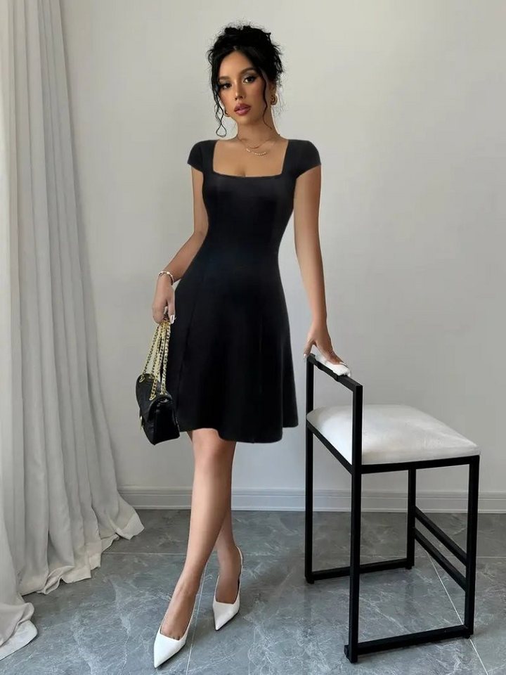 Moda Yakamoz Midikleid JANE'S Damen Kurzarm Geometrischer Kragen Janjan Crepe Kleid von Moda Yakamoz