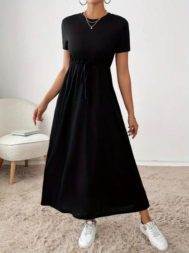 Moda Yakamoz Midikleid JANE'S Damen Kurzarm Rundhals Taillenbinde Taschen Viskose Kleid von Moda Yakamoz