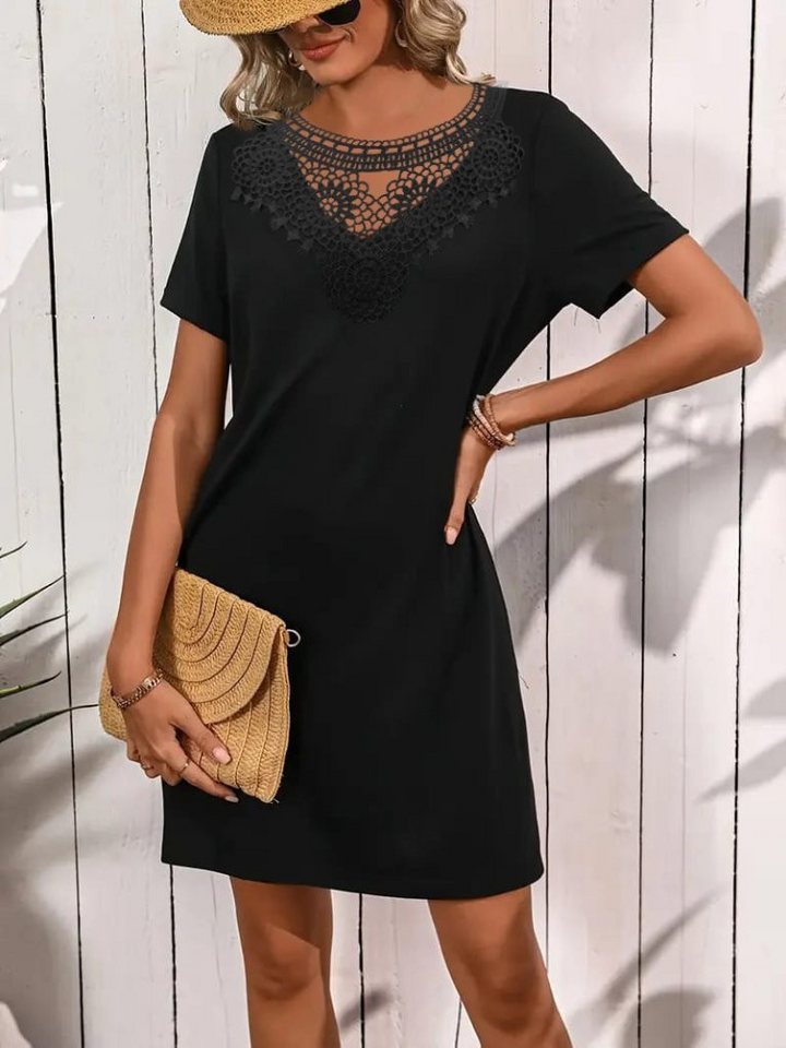 Moda Yakamoz Midikleid JANE'S Damen Kurzarm Spitzenkragen Kurzes Viskosekleid Moda Yakamoz Midikleid JANE'S Damen Kurzarm Spitzenkragen Kurzes Viskosekleid von Moda Yakamoz