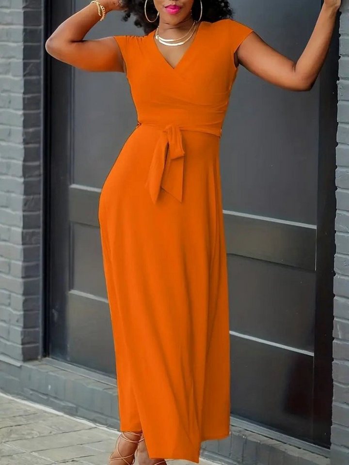 Moda Yakamoz Midikleid JANE'S Damen Kurzarm V-Ausschnitt Gürtel Maxi Länge Viskose Kleid von Moda Yakamoz