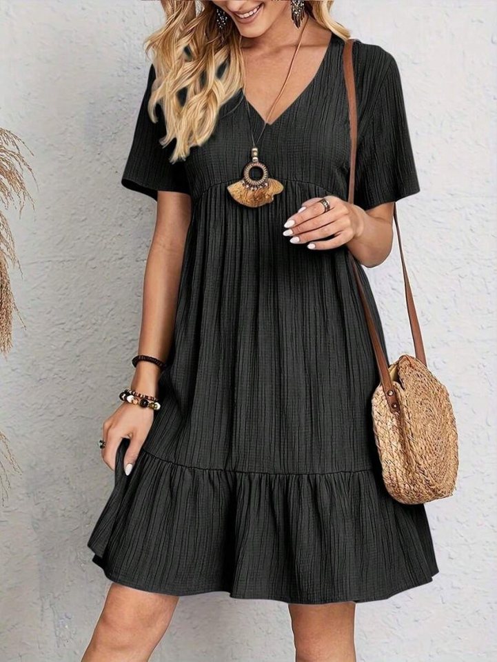 Moda Yakamoz Midikleid JANE'S Damen Kurzarm V-Ausschnitt Rüschen Crepe Kleid Moda Yakamoz Midikleid JANE'S Damen Kurzarm V-Ausschnitt Rüschen Crepe Kleid von Moda Yakamoz