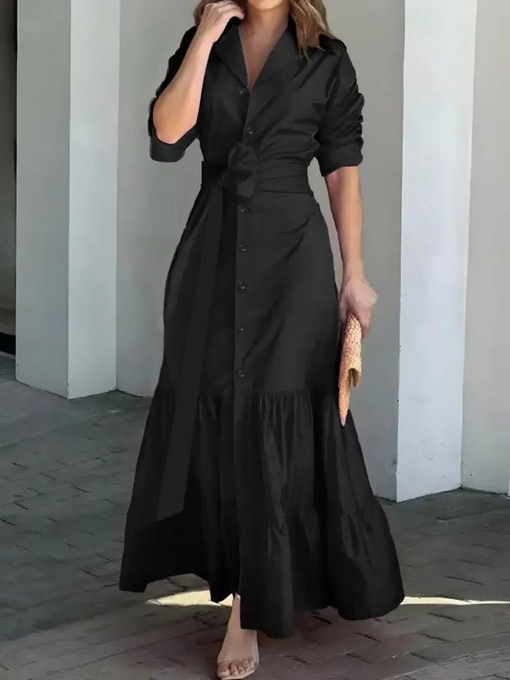 Moda Yakamoz Midikleid JANE'S Damen Langarm Rüschen Taillengürtel Strickkleid Maxi Hemd Kleid Moda Yakamoz Midikleid JANE'S Damen Langarm Rüschen Taillengürtel Strickkleid Maxi Hemd Kleid von Moda Yakamoz