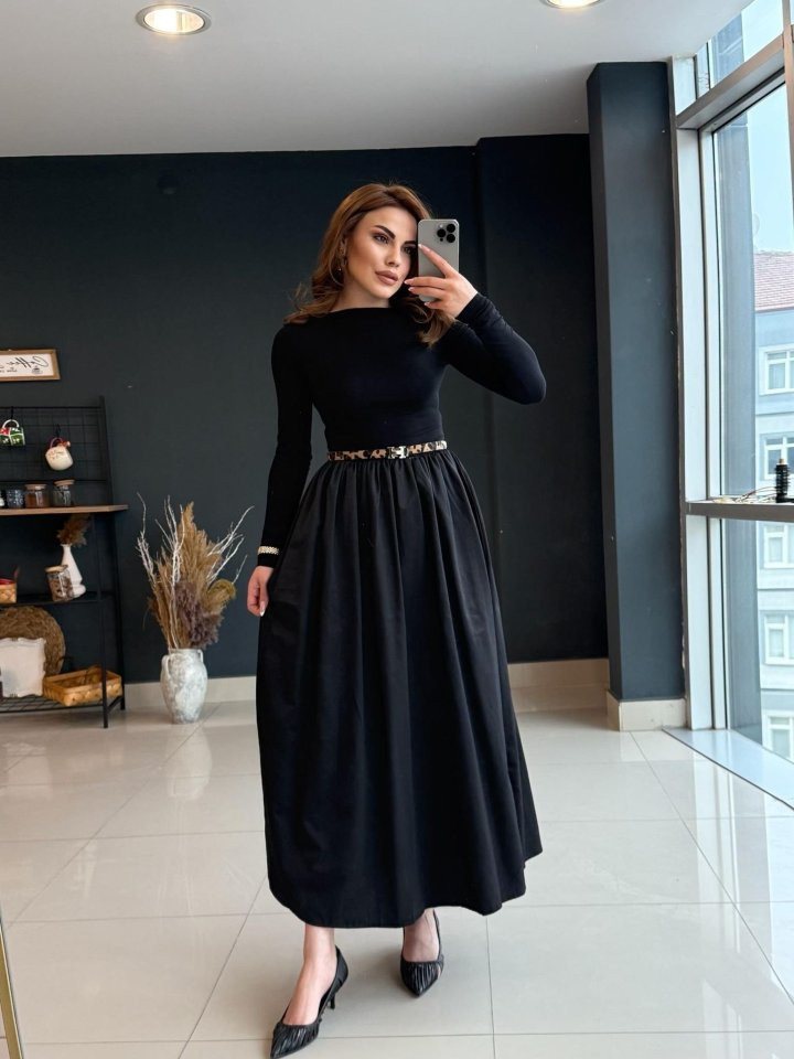 Moda Yakamoz Midikleid JANE'S Damen Langarm Rundhals Lang Top Viskose Unten Gestricktes Kleid von Moda Yakamoz