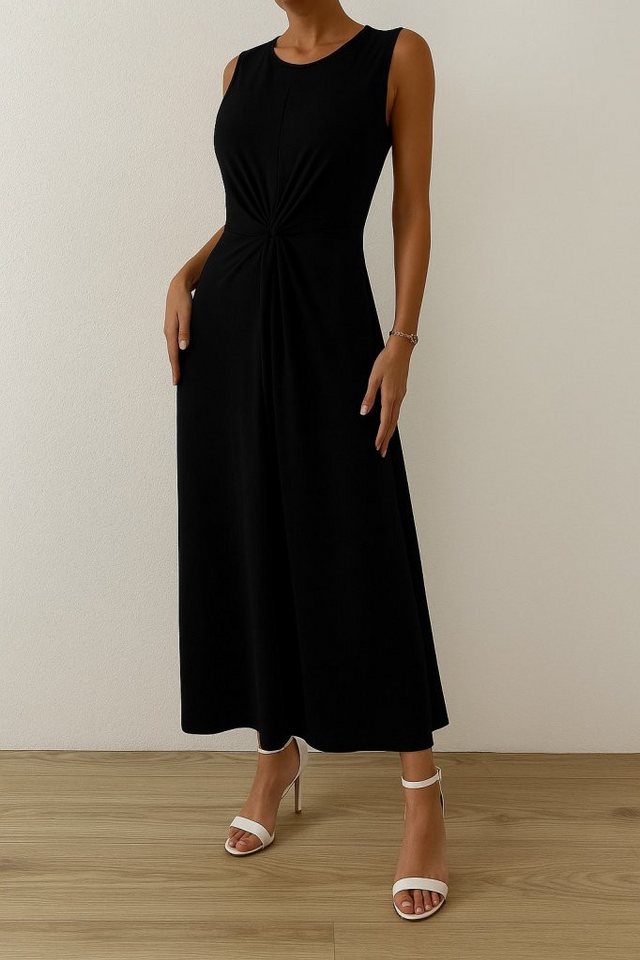 Moda Yakamoz Midikleid JANE'S Damen Null Ärmel Rundhals Seitensammlung Detail Viskose Kleid von Moda Yakamoz