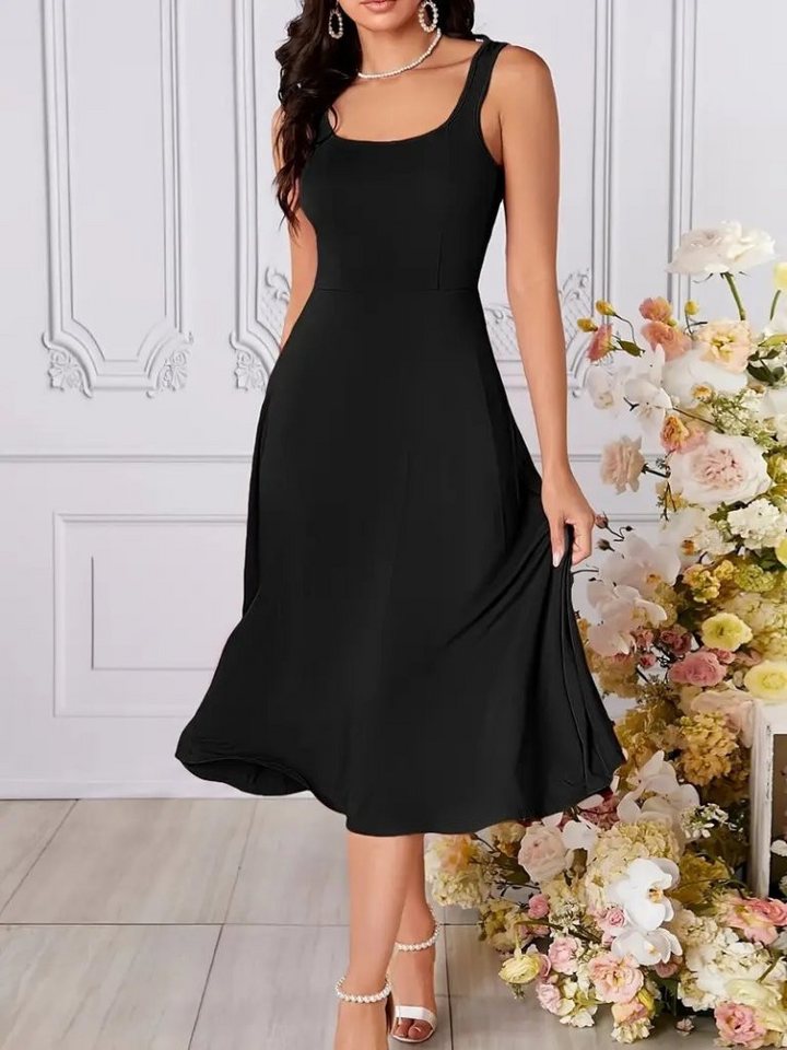 Moda Yakamoz Midikleid JANE'S Damen Trägerkleid V-Ausschnitt Schlitz Midi Janjan Crepe Kleid von Moda Yakamoz