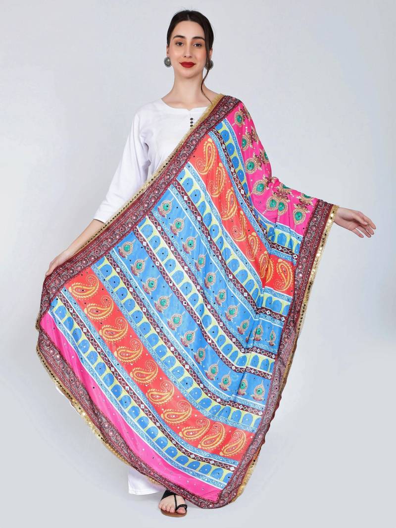Pakistani Heavy Silk Dupatta With Mirror Work Colourful Block Print Pakistani Heavy Silk Dupatta With Mirror Work Colourful Block Print von ModaChales