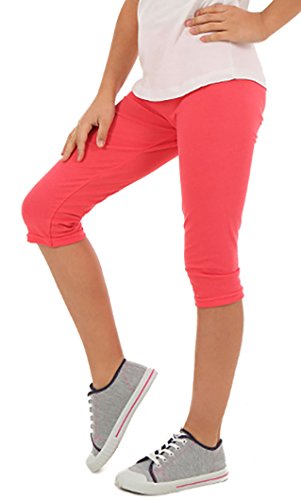 ModaFresca Baumwolle Leggings für Mädchen Frühling Sommer 3/4 Lange Leggings Baby Fitness Hose Kinder Sport Einfarbig 116-158 (Koralle, 116-122) von ModaFresca