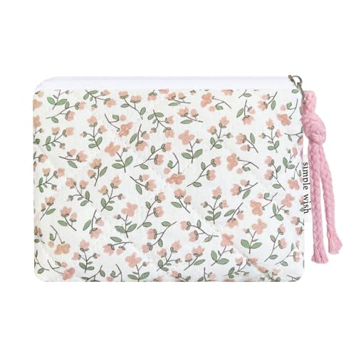 Modacarry Gesteppte Münzgeldbörse aus Baumwolle mit Blumenmuster für Digitalkameras mit niedlichen Drucken, Reißverschluss für Damen und Mädchen, Pfirsich-Disty, Kokette von Modacarry