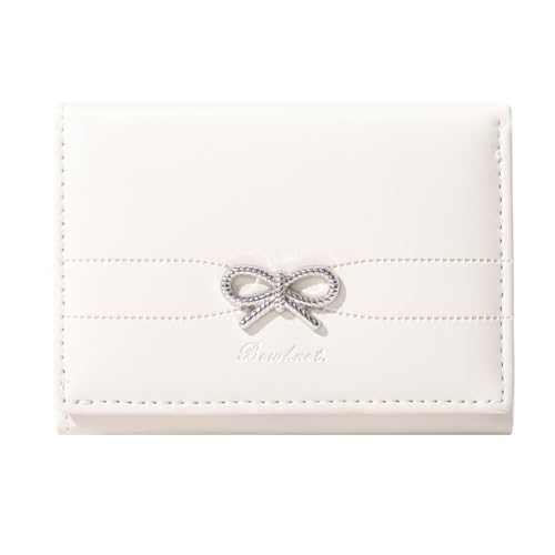 Modacarry Kleine Geldbörse Kokette Schleife Geldbörse für Mädchen Niedliche Geldbörse Ausweis Kreditkartenetui für Frauen, Silberfarben/cremefarben von Modacarry
