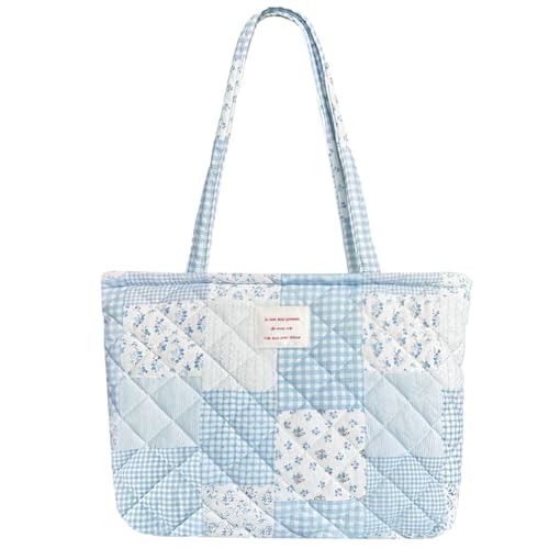 Modacarry Kleine gesteppte Tragetasche mit Blumenmuster und Reißverschluss für Damen und Mädchen, Patchwork blau von Modacarry