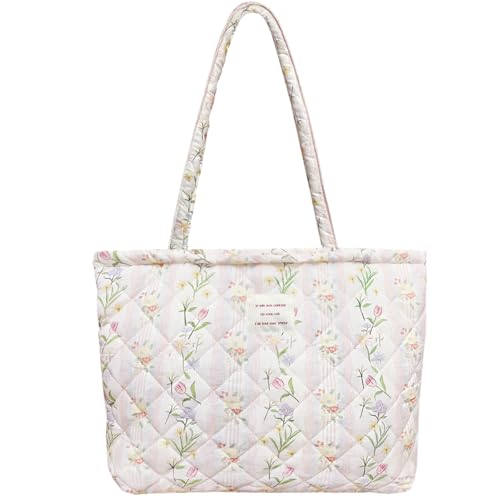 Modacarry Kleine gesteppte Tragetasche mit Blumenmuster und Reißverschluss für Damen und Mädchen, Tulpengarten von Modacarry