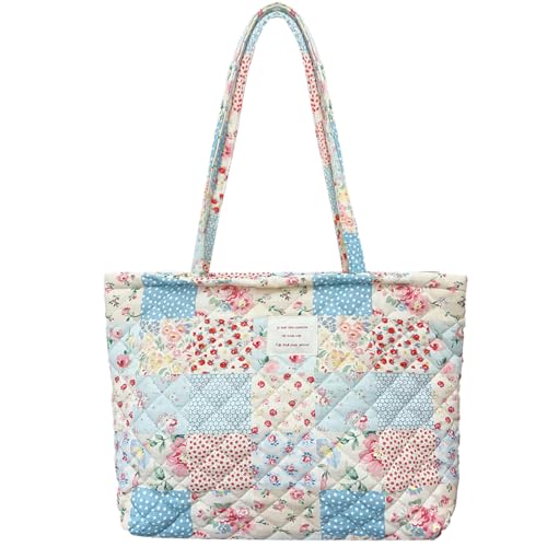 Modacarry Kleine gesteppte Tragetasche mit Blumenmuster und Reißverschluss für Damen und Mädchen, Vintage Patchwork von Modacarry