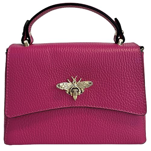 Modarno Damen-Umhängetasche aus echtem Leder mit Biene Verschluss 20 x 7 x 14 cm, fuchsia von Modarno