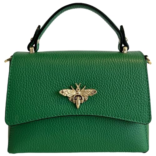 Modanro Damen Umhängetasche aus echtem Leder mit Bienenverschluss 20 x 7 x 14 cm, grün smaragd von Modarno